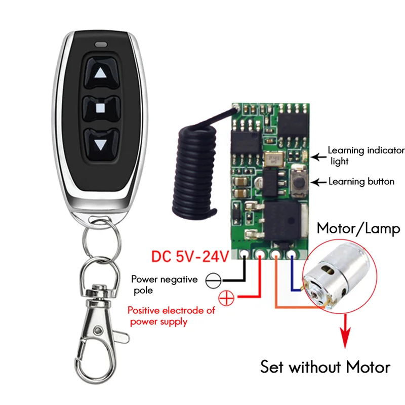 1 Set pengendali nirkabel Motor DC, Regulator kecepatan 3.7-24V modul penggerak daya tinggi pintu garasi kendali jarak jauh