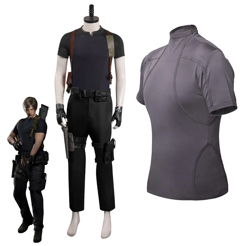 

Biohazard Resident 4 Leon Kennedy Cosplay Men Costume Grey T-Shirt Summer Shirts Man Full Set Clothes Halloween Carnival Suit