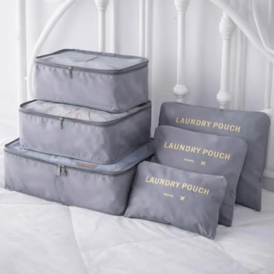 

6 Set Travel Packing Cubes for Luggage Laundry Pouch Organizer Bags Lightweight Storage Pouches for Clothes Shoes and Toiletrie