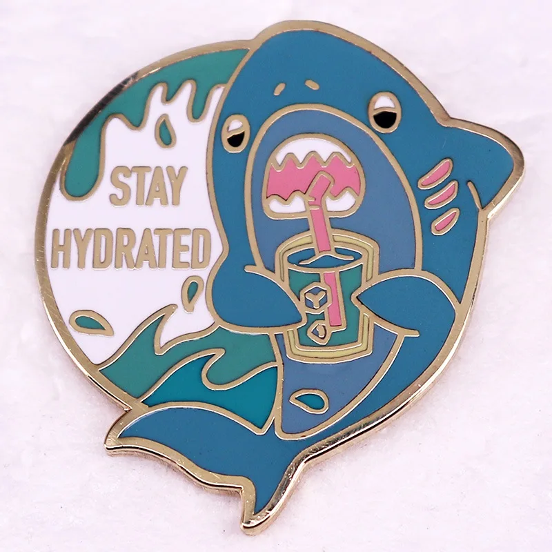 C5078 Stay hydrated Shark Men Women Enamel Pin Brooch for Clothes Lapel Pins for Backpack Metal Badges Jewelry Accessories