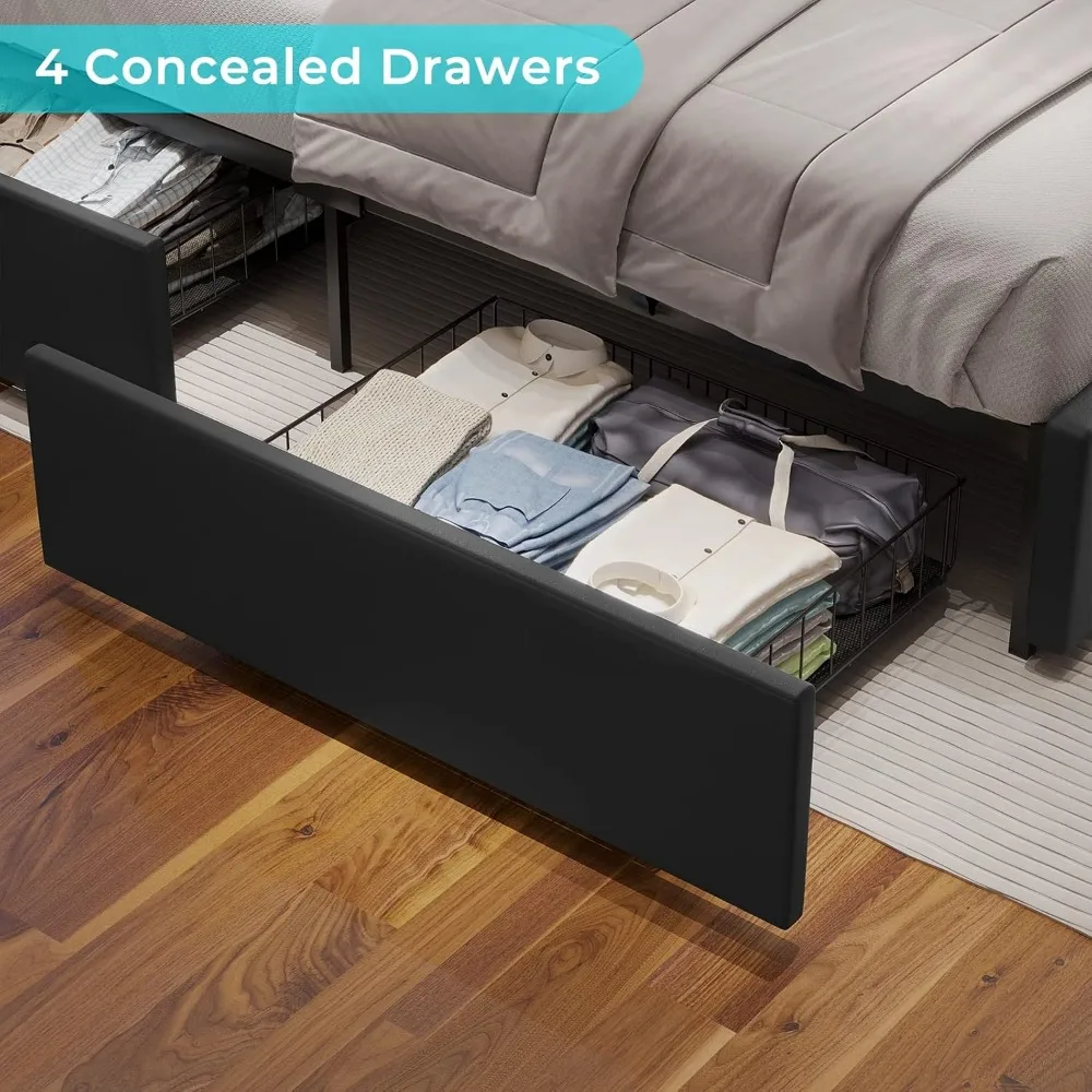 سرير علوي للألعاب بحجم مزدوج من Linique مع مكتب، ومصابيح LED ودرج، وإطار سرير معدني علوي مع مساحة تخزين داخلية شبكية بفتحات تهوية، Bla