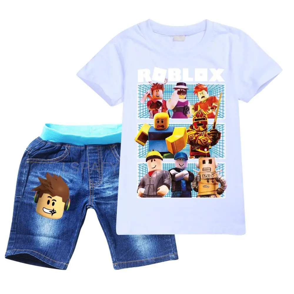 New ROBLOX Tee Set Boys Short Sleeves T-shirt Suit Child Holiday Wear Top+Shorts 2Pcs Children Fashion 3D Print Outfit