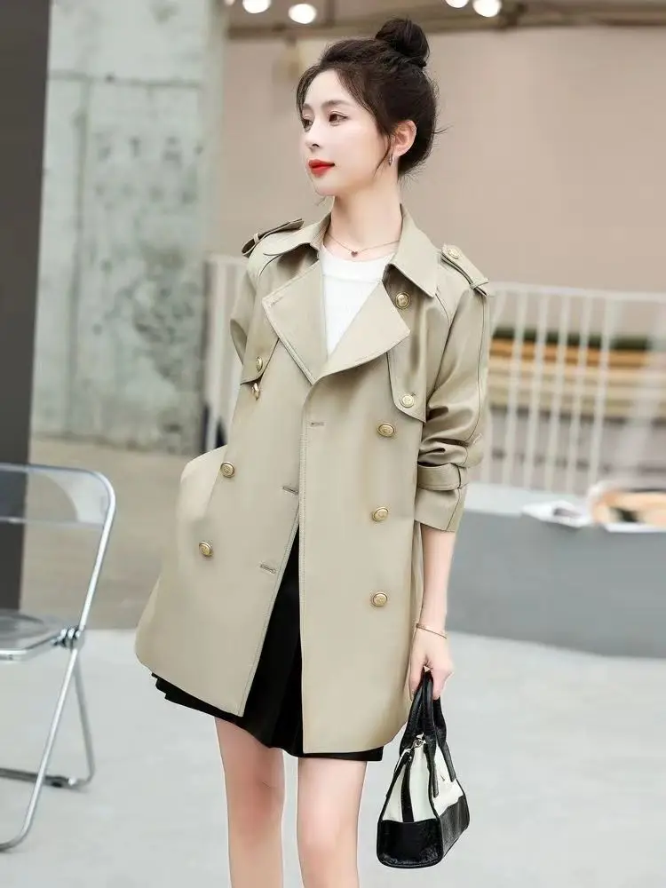 2023 New Stock Clearance Senior Belt British Wind Trench Coat Short Spring and Autumn Small New High-end High-grade Trench Coat