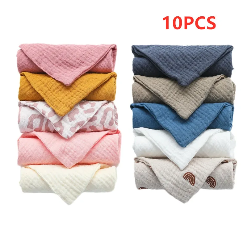 

10Pcs Muslin 4 layers Cotton Soft Baby Towels Baby Face Towel Handkerchief Bathing Feeding Face Washcloth Wipe burp cloths