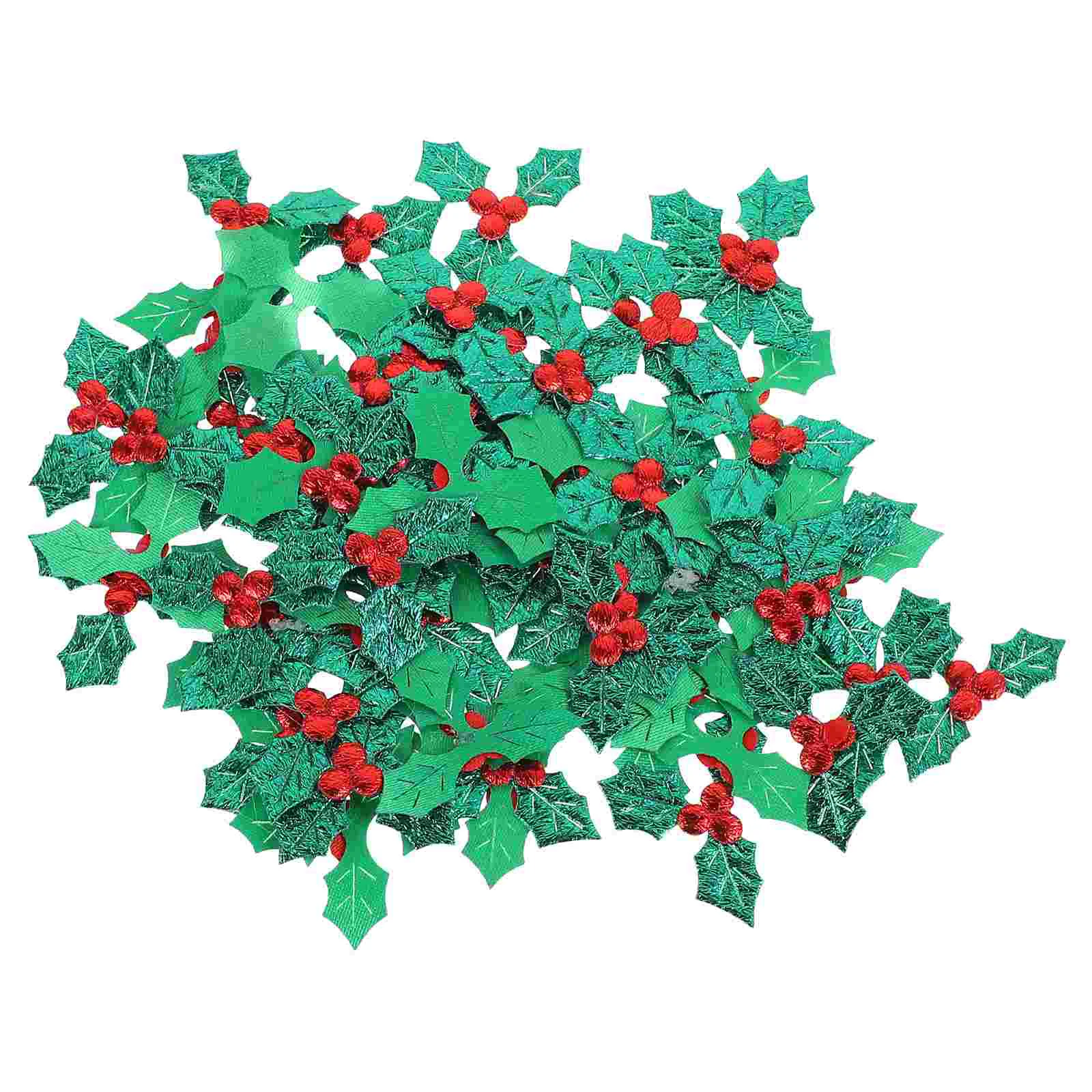 100 Pcs Christmas Decor DIY Accessories Xmas Leaves Berry Confetti Party Adornment Cloth Green