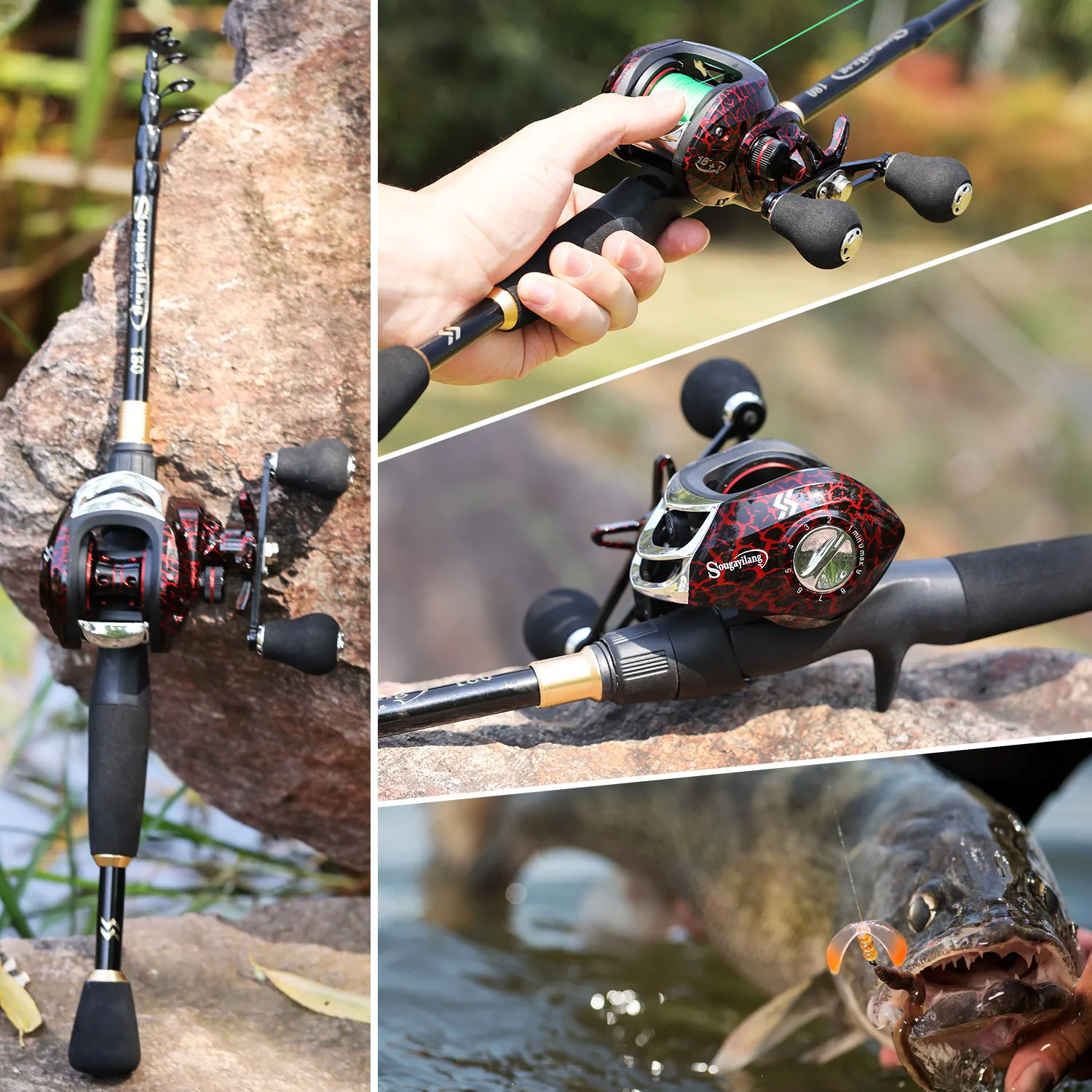 Sougayilang 1.8-2.4m Casting Fishing Combo Telescopic lightweight Carbon Fishing Rod and 7.2:1 High Speed Fishing Reel - view 6