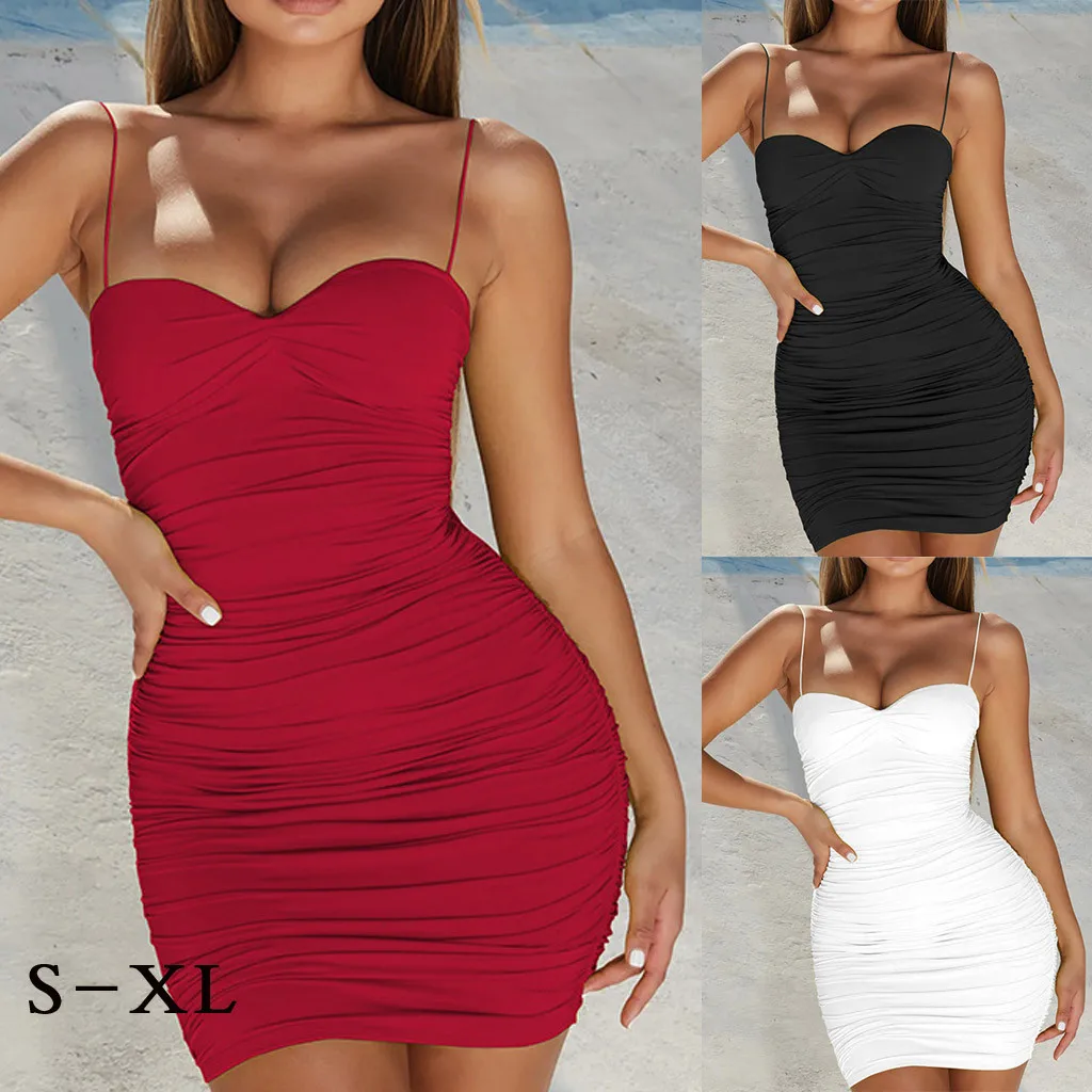 Sexy Dress Bodycon Bandage Women Summer Spaghetti Strap Black Sheath Mini Dress Casual Party Halter Dress Vestido Woman Clothes