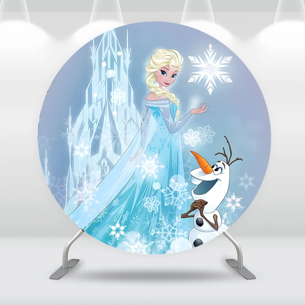 Frozen Elsa Princess Birthday Round Background Decoration Party Circle Backdrop Castle Snowflake Baby Shower Supplies Kids Girls