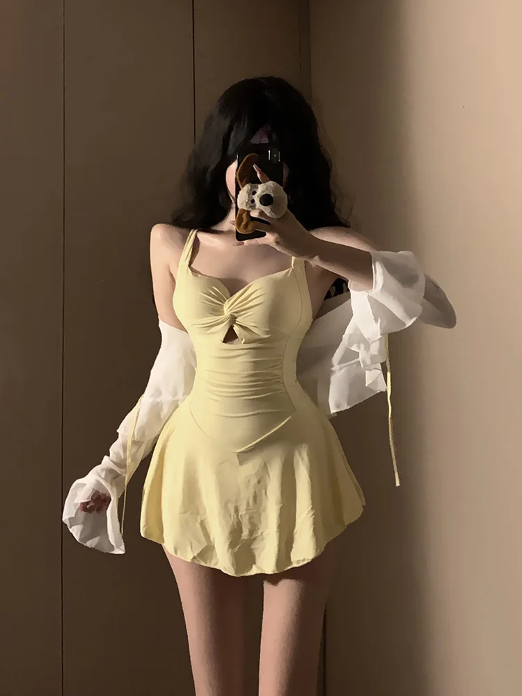 

New Women's One-Piece Swimsuit Dr Conservative Belly Cover Slimming Sexy Pure Desire High-End Feeling Two-Piece Set
