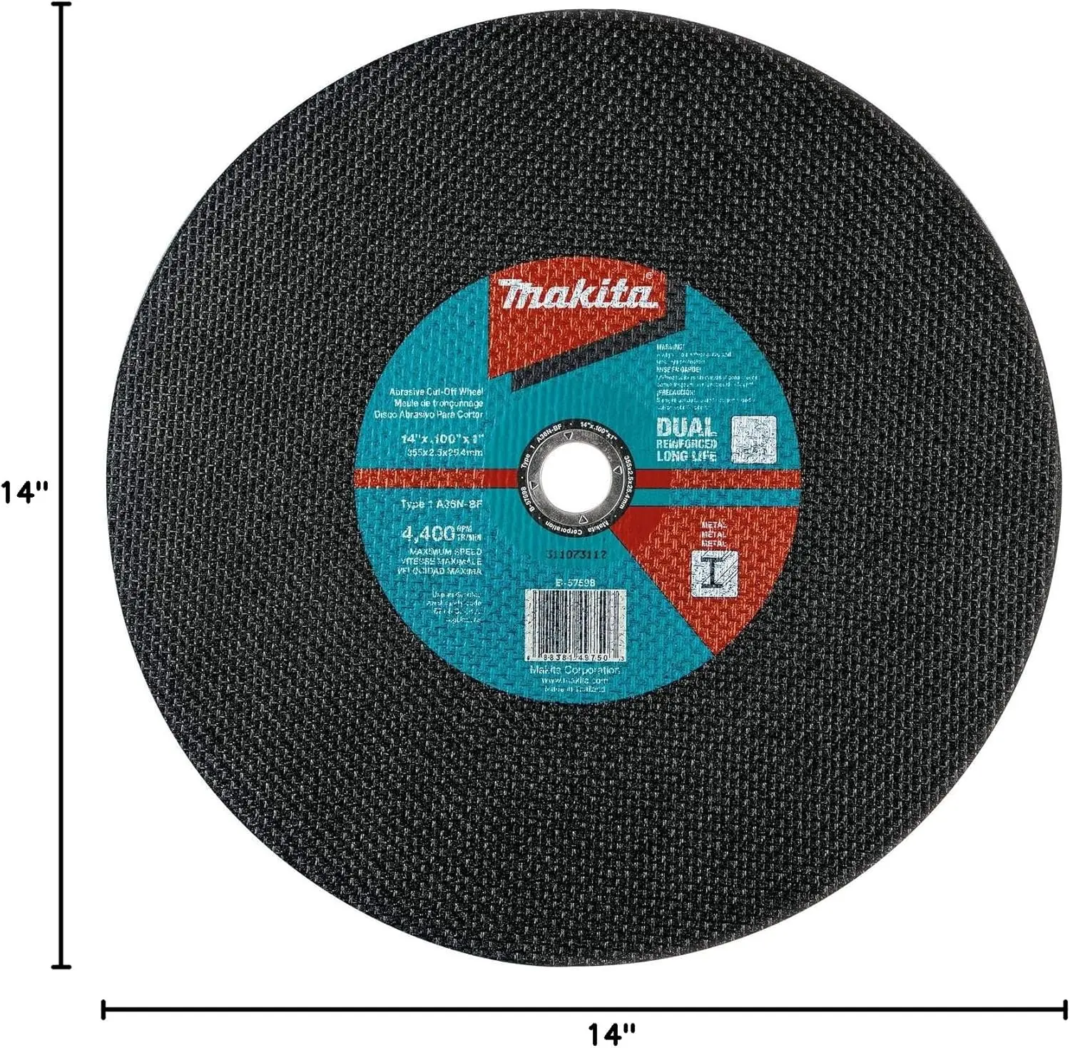 B-57598-25 14" x 1" x 3/32" Abrasive Cut-Off Wheel, 25/Pk