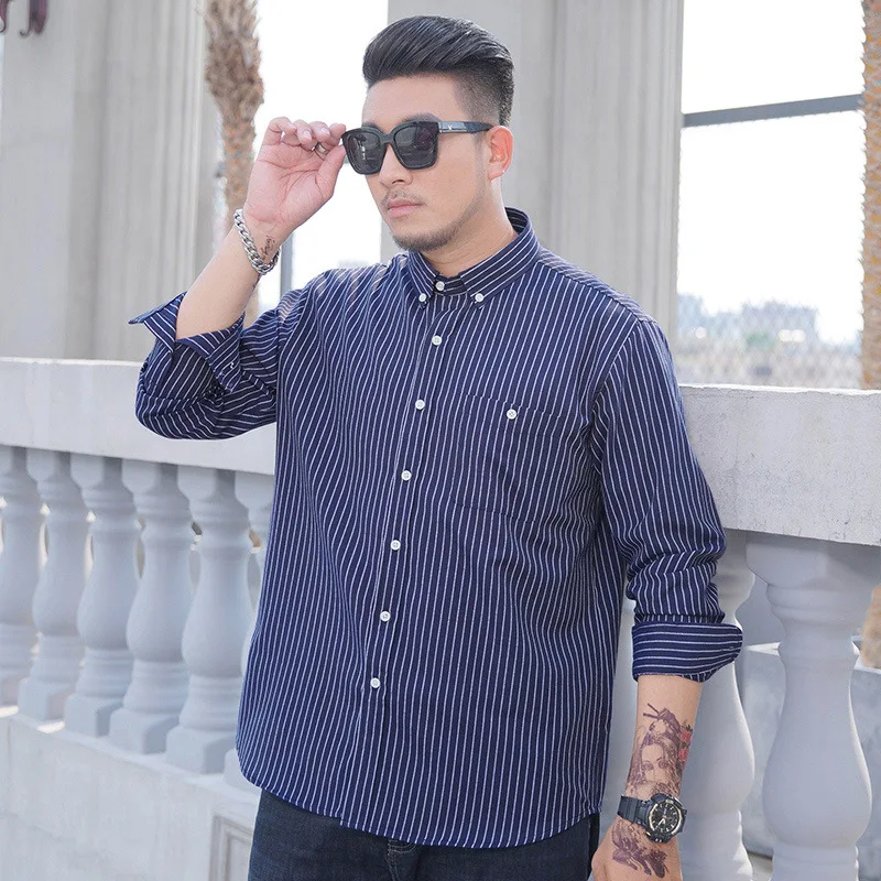 Striped Shirts for Men 9XL Long Sleeve Casual Oversized Loose Shirt Plus Size Business Shirt Big Size Male Tops 68-175KG