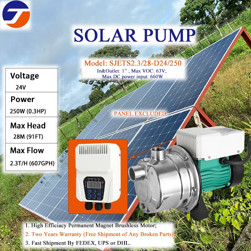 Solar Surface Pump 24V 48V 72V 110V MPPT Controller DC 0.4HP 0.7HP 1HP 1.5HP Self Prime Water Pump Brushless Motor Brass Impelle