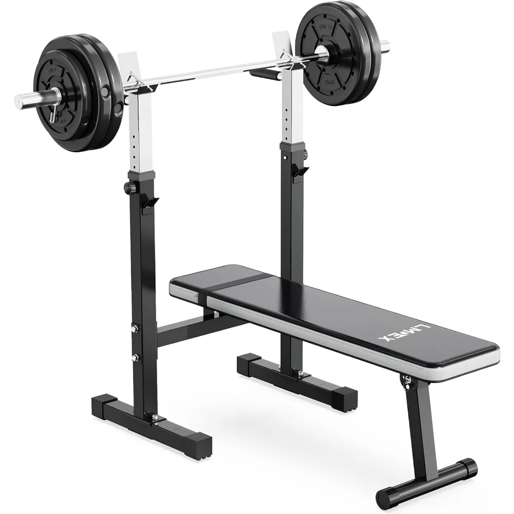 

Adjustable Weight Bench Press with Squat Rack Folding Multi-Function Dip Station for Full Body Workout Home Gym Strength