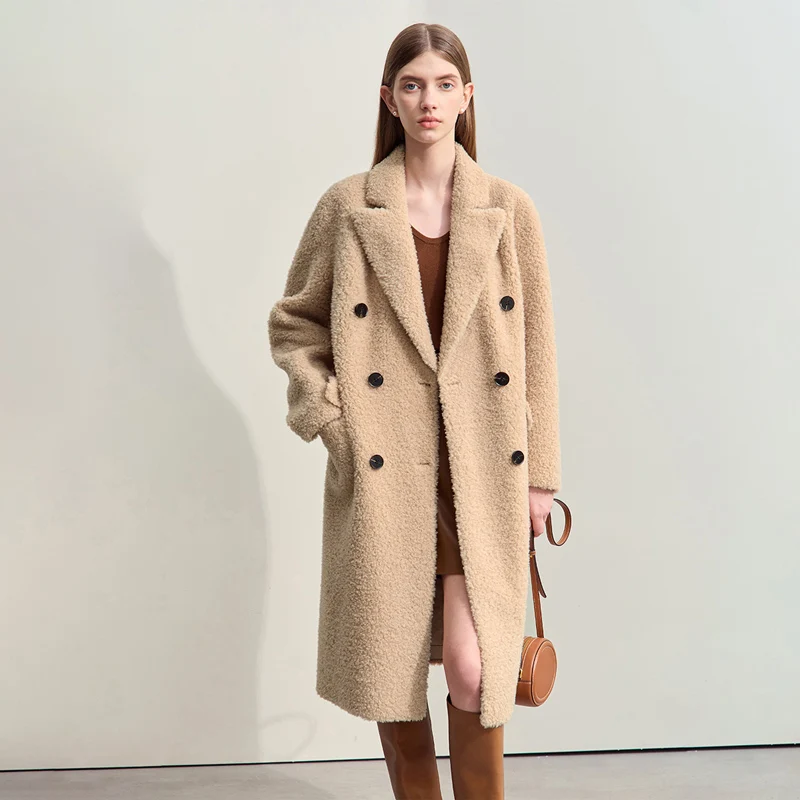 AMII معطف المرأة 2025 شتاء جديد بدوره إلى أسفل طوق مزدوجة الصدر جميع الصوف المرأة معطف الفرو مكتب سيدة الدافئة فضفاض 12424022 #3