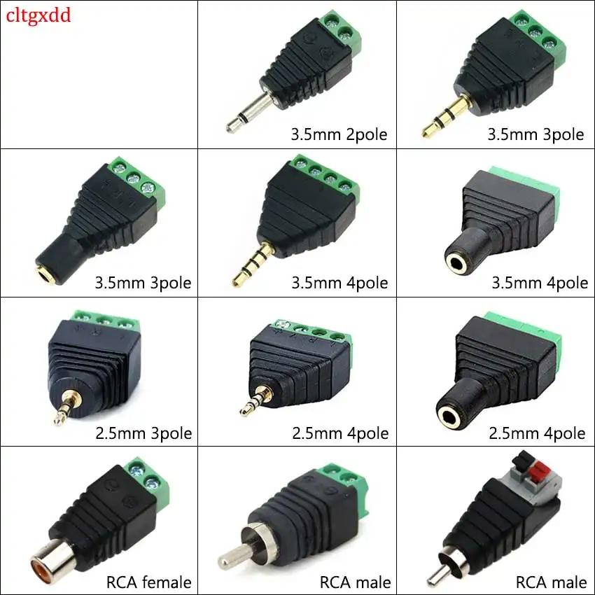 cltgxdd 2.5mm 3.5mm RCA Jack Male Female Connector Audio Mono Stereo Adapter Channel Plug To Screw Terminal Plug