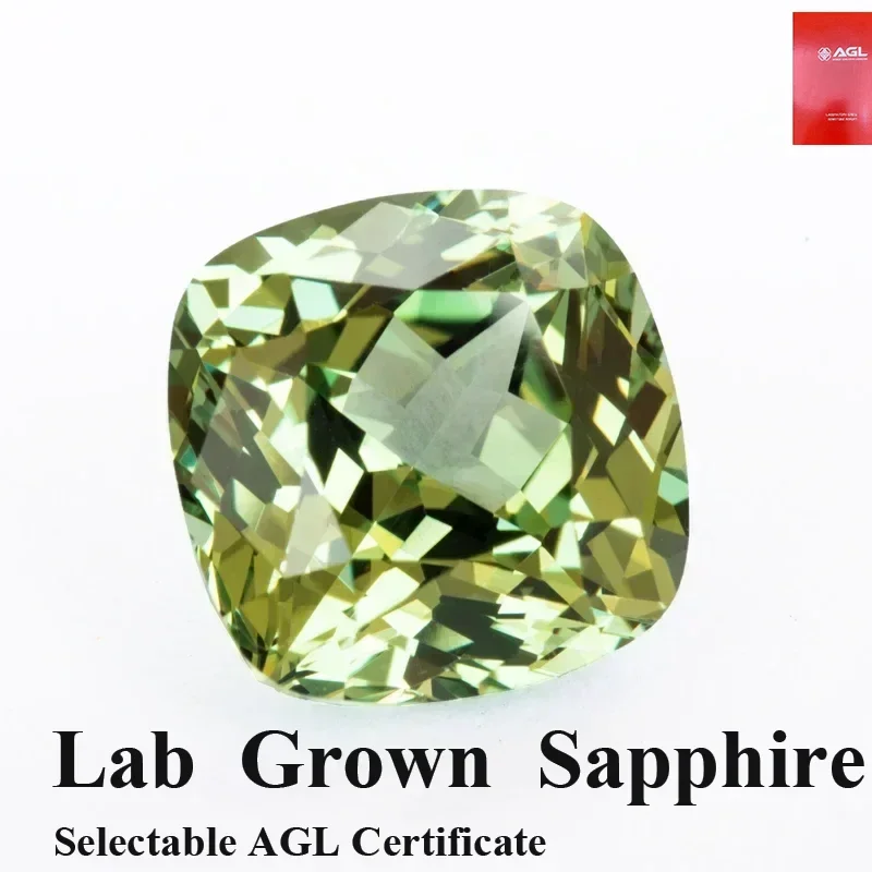 

Green Color Lab Grown Sapphire Cushion Cut Beads For Charms Jewelry Making DIY Ring Necklace Materials Selectable Cert