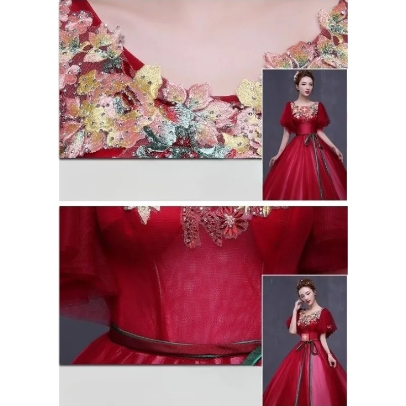 2025 New Actress Yashi Embroidered V-neck Mesh Evening Dress Fashionable High Quality Slimming Stage Solo Long Pendant Dress