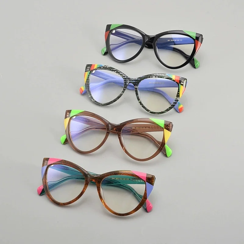 Belight Optical Vintage Big Cat Eye Shape Handmade Colorful Combine Acetate Retro Eyeglasses Frame Prescription Lens 251