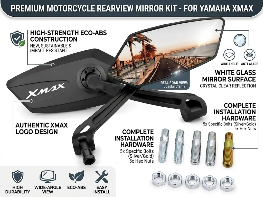 Hochfeste ABS-Motorrad-Rückspiegel, verstellbar, mit Logo für YAMAHA XMAX300 XMAX400 XMAX XMAX 125 XMAX250