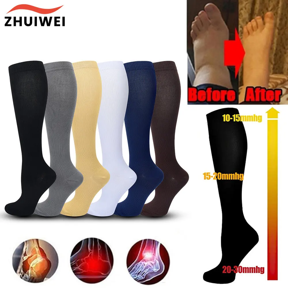 Varicose Veins Compression Socks Fit For Golf Rugby Hiking Sports For Anti Fatigue Driving Travel Flight Black Women Men Socks