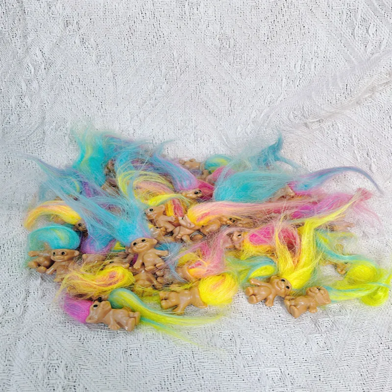 10/20PCS Mini Long Hair Vintage Troll Dolls, Lucky Cute Colorful Ornaments, Christmas Halloween Party Decorations view 3