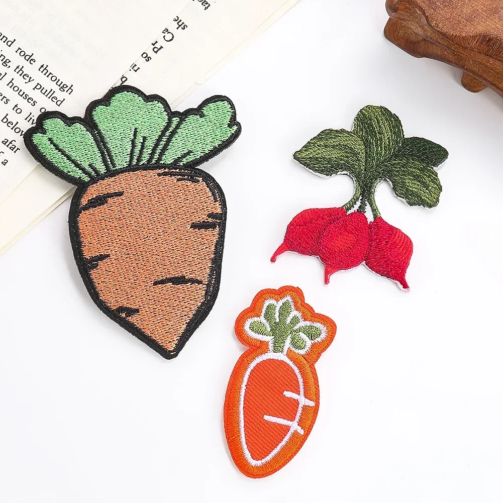 2PCS Cartoon Color Radish Kids Patches for Clothing Vegetable Carrot Sticker Iron on Patch DIY Decorative Scrapbook Accessories