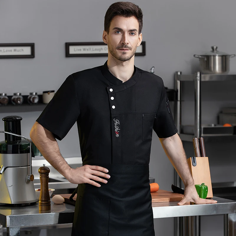 Kurz ärmel ige Koch kleidung Restaurant schwarze Koch jacke Hotel koch hemd Mann Frau Arbeit tragen Food Service Uniform Küche