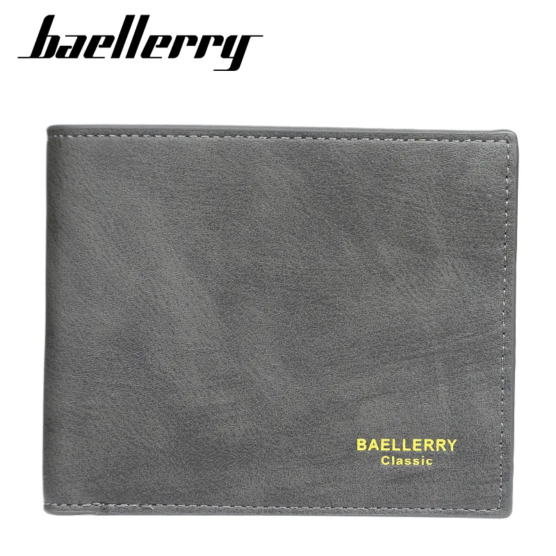 Baellerry Short Men's Wallet Leather Coin Purse Card Clips Simple Frosted Wallet with Multiple Card Slots Casual Wallet for Men