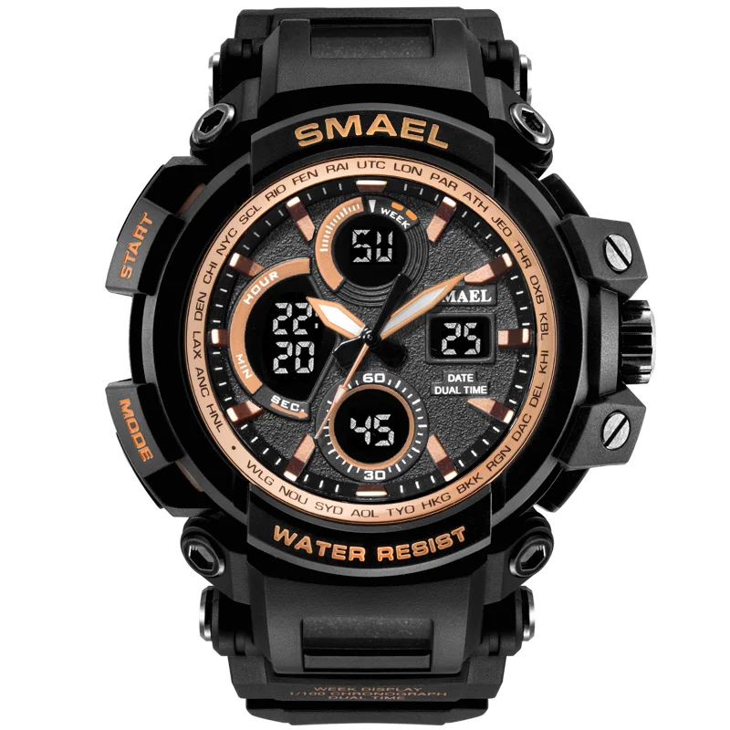 Fashion Smael Top Brand Men New Dual Time Display Male Clock Waterproof Shock Resistant Digital 1708 Military Sport Wrist Watch