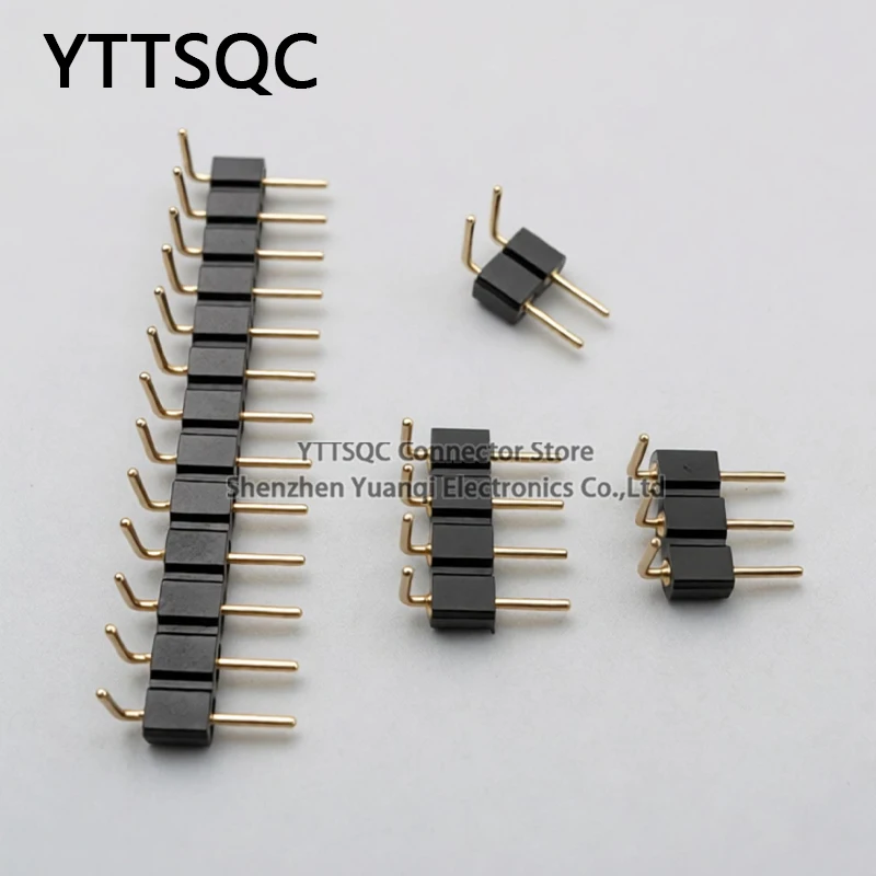 5pcs 2.54mm Round Hole Male Right Angle Single Row RA Pin Header Connector PCB IC Crystal Transistor Male Gold Socket 90-degree