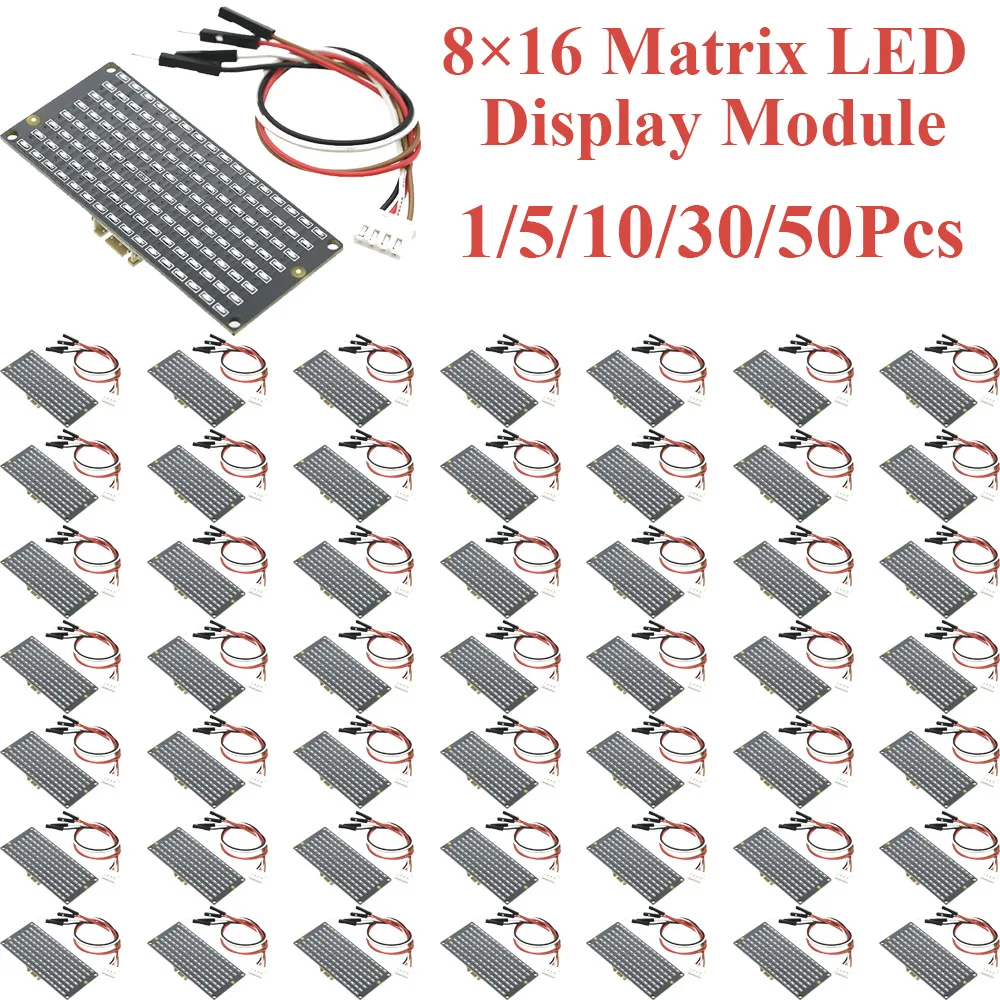 1/5/10/30/50Pcs 8*16 Dot Matrix LED Screen Module I2C Interface 3.3V 5V Wide Voltage LED Display Electronic Building Block