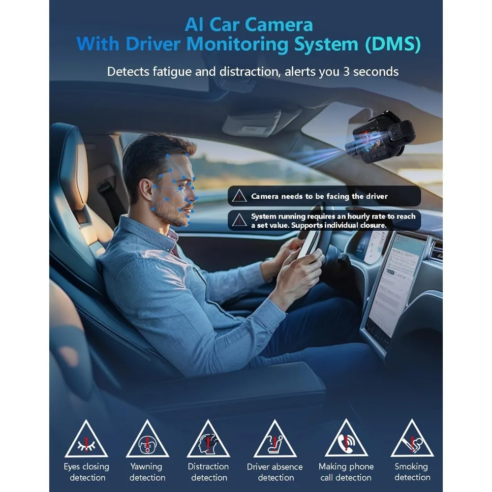 شعبية - كاميرا داش AI أمامية وخلفية مع نظام مراقبة السائق، 360 درجة °   كاميرا سيارة 4K، كاميرا 4 قنوات للسيارات مدمجة بنظام WiFi GPS