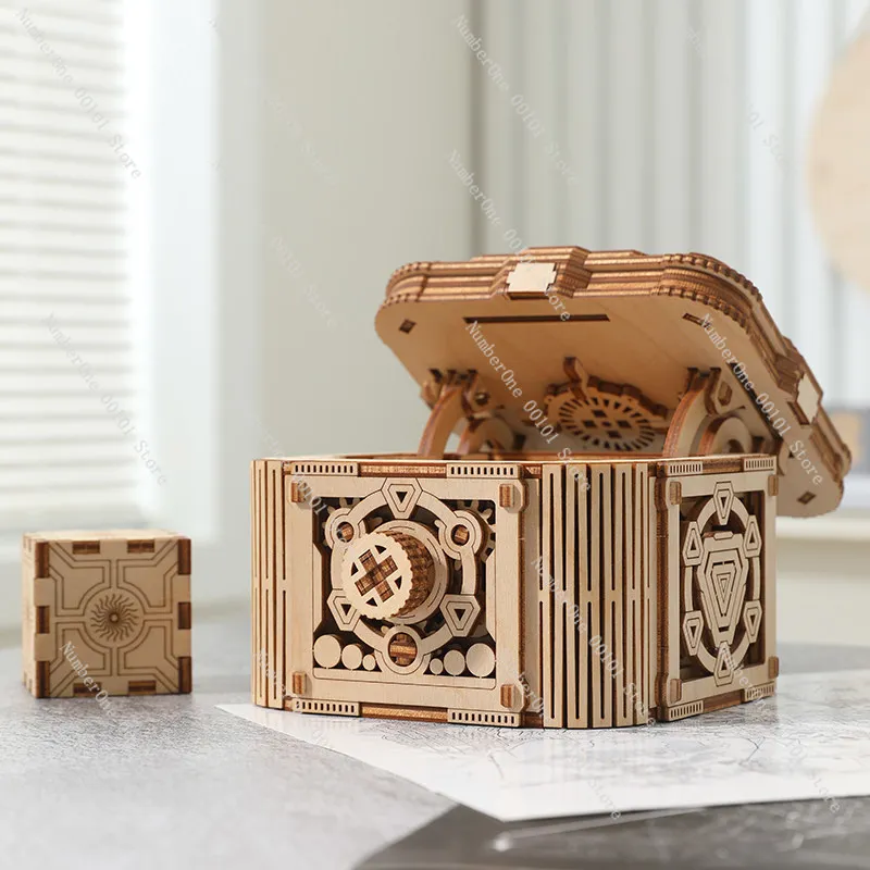 Wooden 3D Mechanical Music Box Kit DIY Assembly Model Sky City Rotating Handmade Toy for Adults Teens Gift