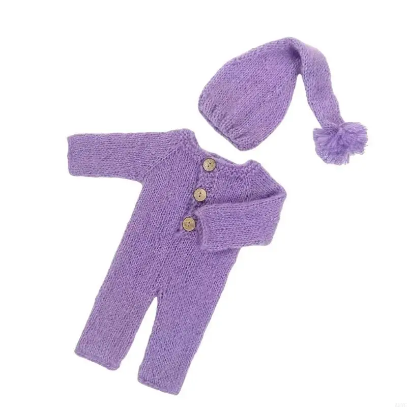 أزياء دعائم التصوير الفوتوغرافي A5YC لحديثي الولادة رومبير بذلة صور ملابس ملابس قابلة للتنفس مع قبعة مرنة #3