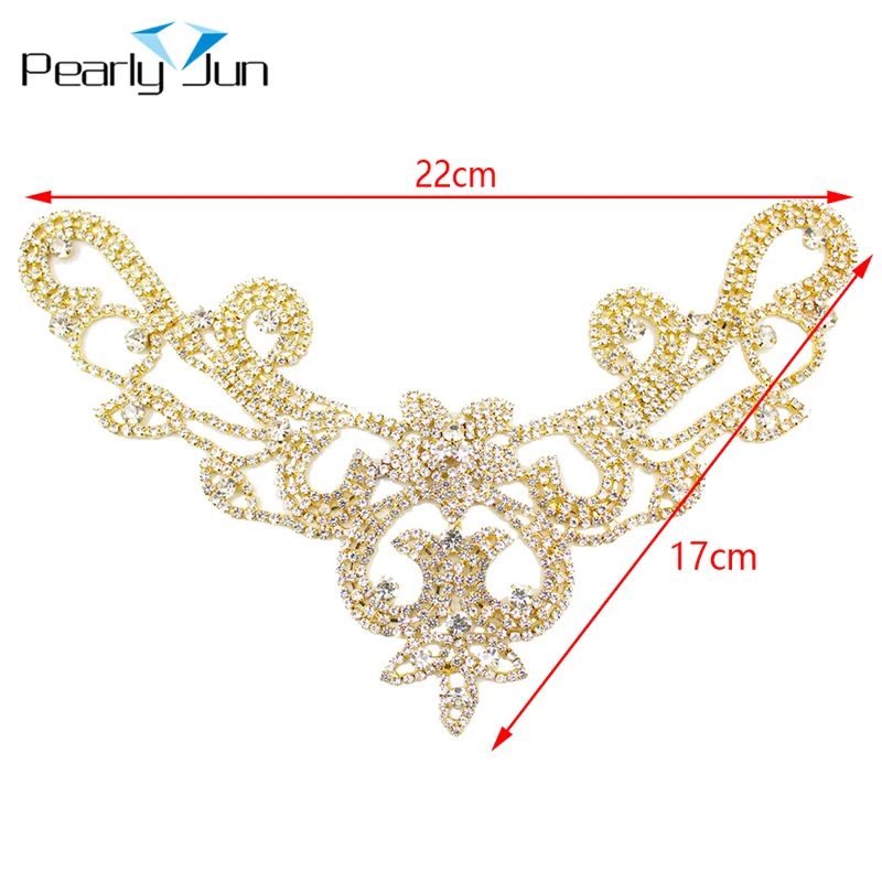 1 Pieces of Creative Gold Flower Glass Long Rhinestone Applique DIY Sewing Accessories Use For Clothing Shoes Hat YH001~015