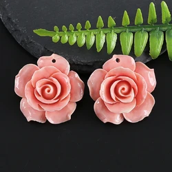Semiprecious Stones Fashion Jewelry Pink Shell Carved Flower Earrings Bead Accessories For Women 33x13mm 12.3g