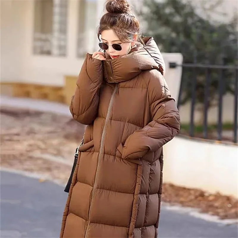 2024 New Winter Parkas Long Down Padded Jacket Female Korean fashion hooded thick Warm Cotton Outwear women Loose overcoat T549