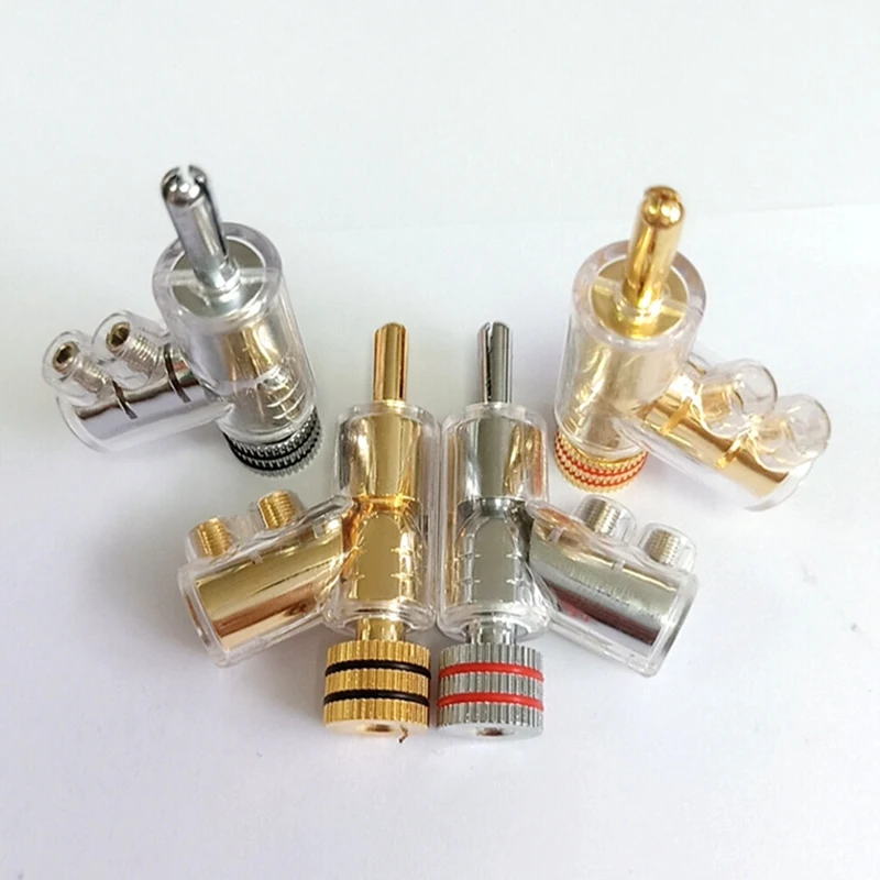 Self-Locking Banana Plug  Hi-End Copper Speaker Terminal Connector Y-Shaped Adapter 2PCS