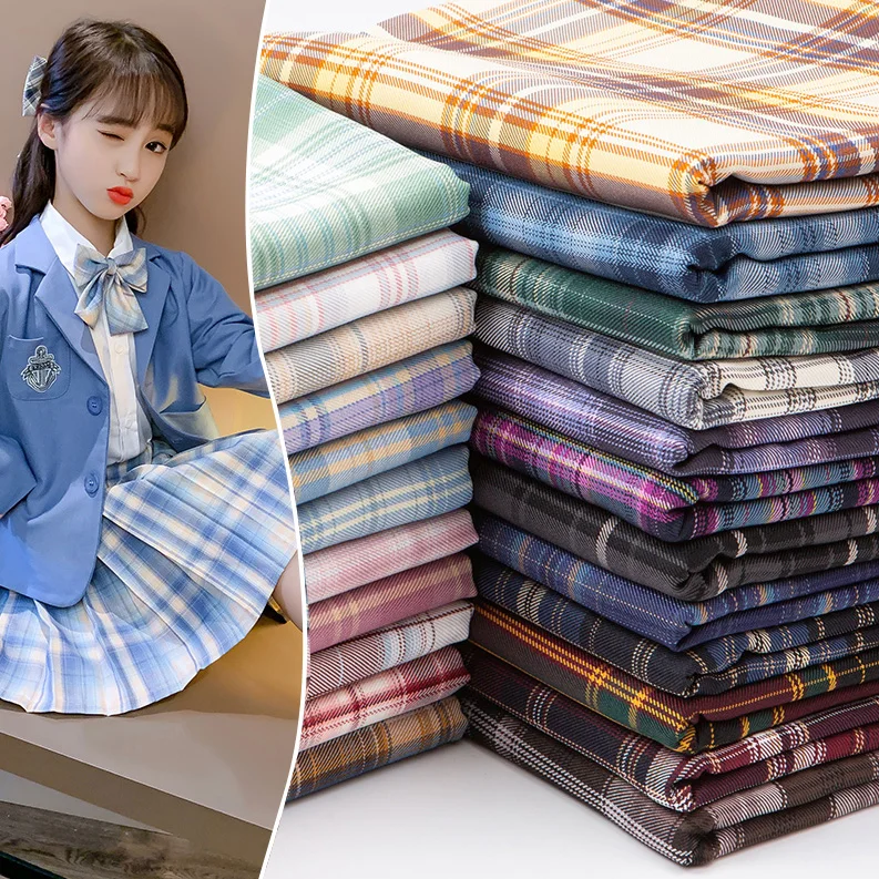 Plaid Fabric for Jk Uniform Pleated Skirt Dress Clothes Sewing Diy Fabrics Grid Textile By The Half Meter Polyester Cotton Blue