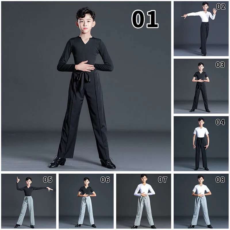 سراويل الرقص اللاتينية للأولاد ملابس ممارسة الرقص اللاتيني قاعة الرقص أداء قميص السراويل دعوى السامبا تشا تشا السراويل اللاتينية