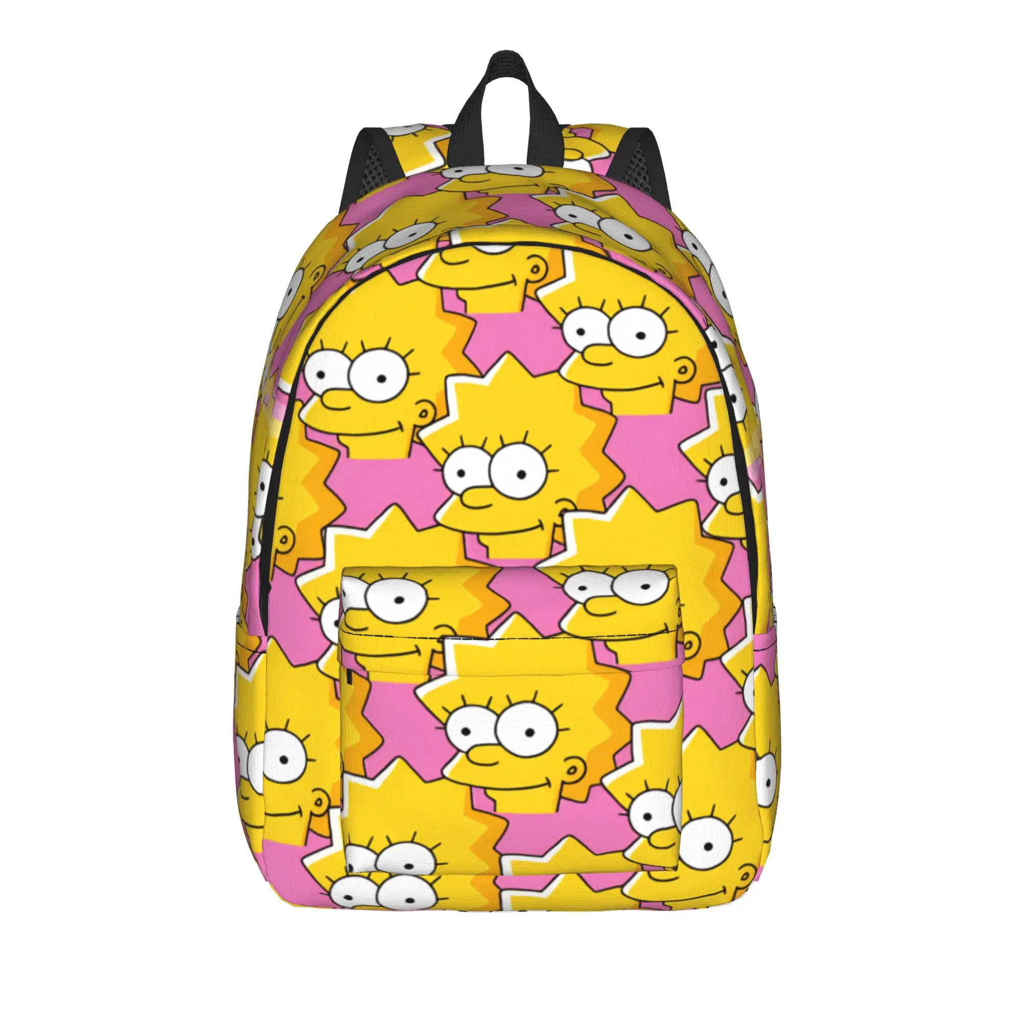 S-Simpsons Lisa Yellow Star Pattern Backpack  Daily Backpacks Girl Custom Pattern High School Bags Streetwear Rucksack
