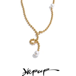 Yhpup Popular Simulated Pearls Round Necklace Pendant Stainless Steel Beads Chain Arrivals Chic Jewelry Wholesale