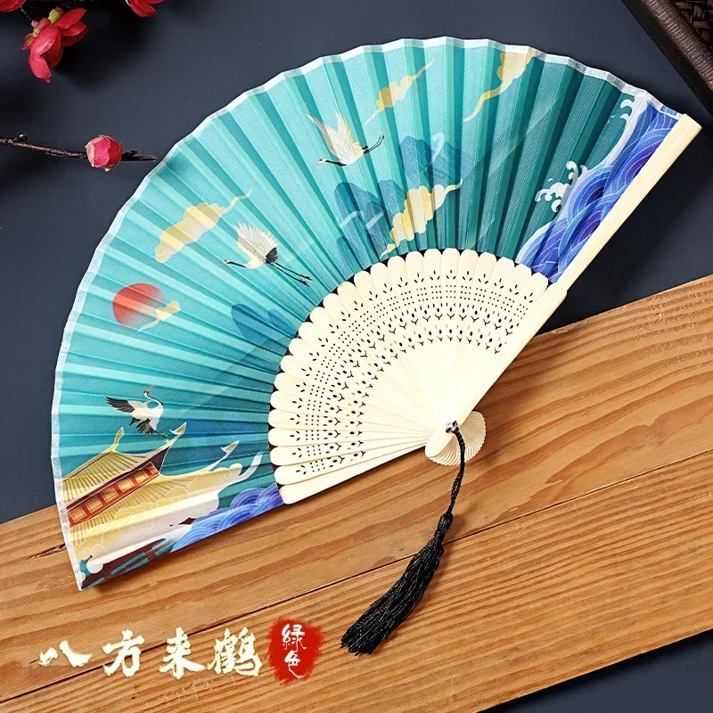 Chinese Style Large 33cm Folding Hand Fan Japanese Vintage 13 inch Silk Cloth Bamboo 13\
