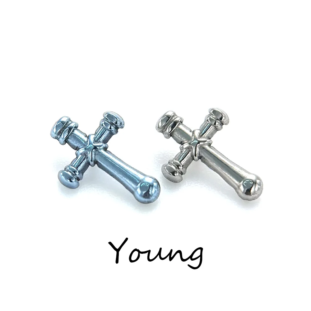 

F136 Titanium G23 Tieback Cross Ear Studs Medical Implantable Grade Anti-Allergy Earlobes, Cochlear Nails, Piercing Jewellery