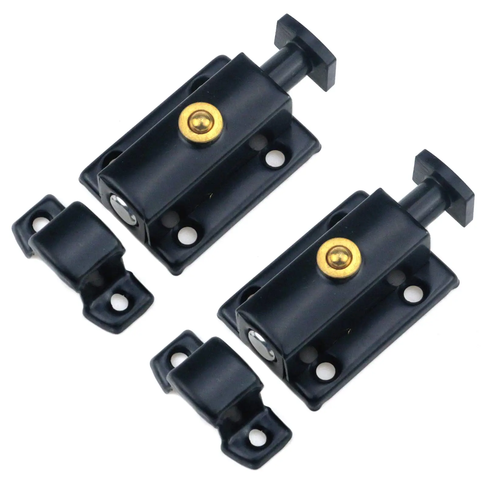 مزالج البوابة من الفولاذ المقاوم للصدأ، قفل منزلق زنبركي أوتوماتيكي، قفل منزلق أسود، مسمار برميل مع براغي، مزلاج أمان بوابة النافذة