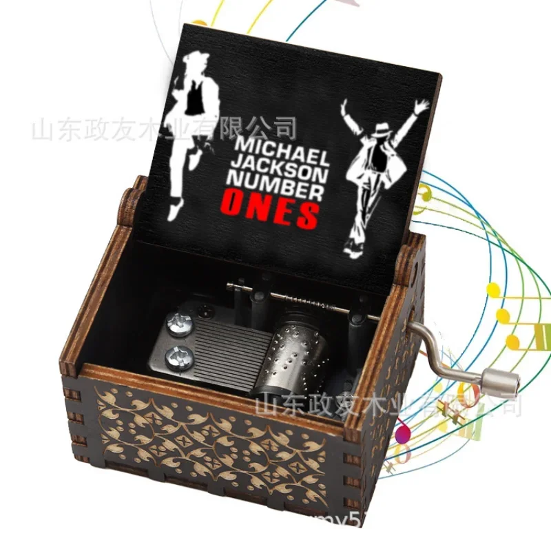 Wooden music box Wooden hand crank ornament Music box Michael Jackson music box Birthday gift