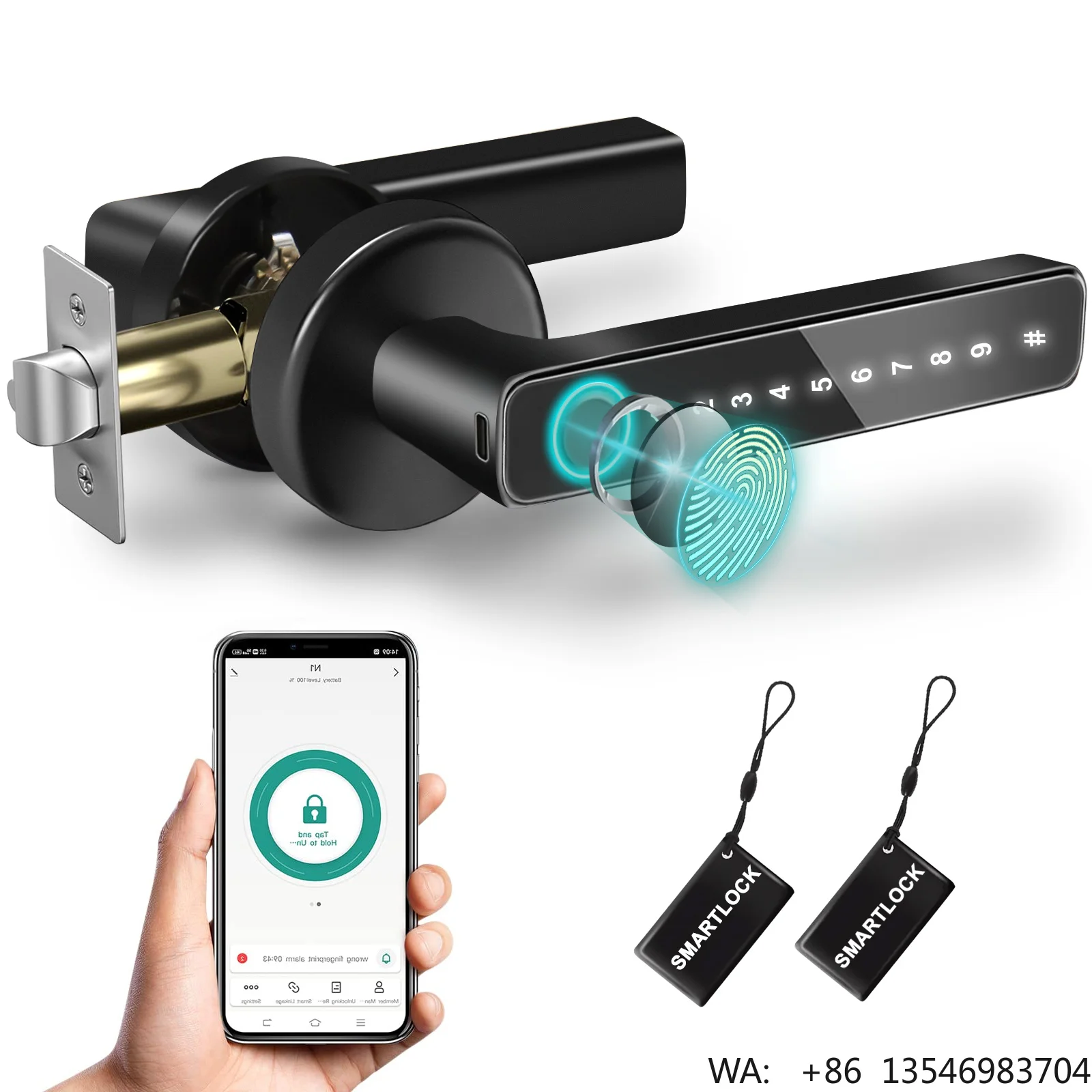 Camakt 2025 Black Model Tuya BLE Smart Security Electronic Keyless Door Handle Lock Indoor Room with Cloud Data Storage Option