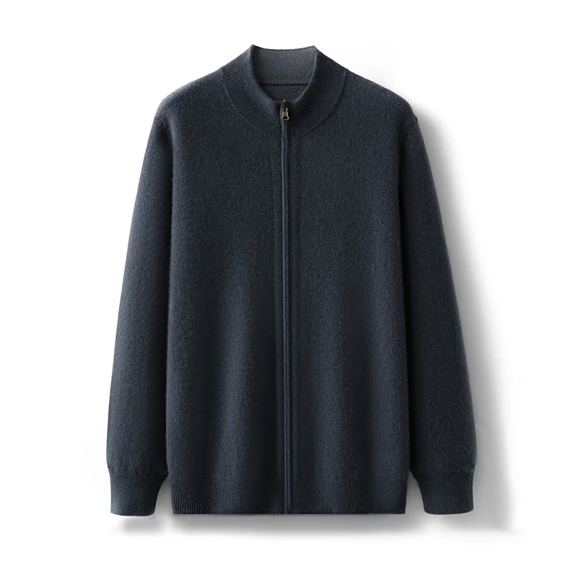 Cappotto in pura lana ispessita Colletto verticale bifacciale da uomo Cerniera Maglione lavorato a maglia casual Cardigan in cashmere su entrambi i lati