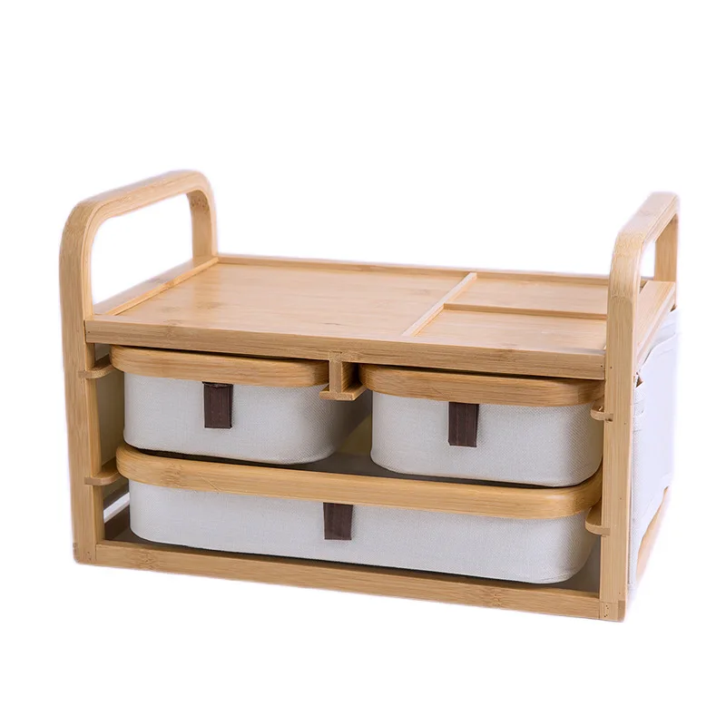 

Office creative desktop cosmetics bamboo multi-layer jewelry box storage box drawer type Japanese finishing box