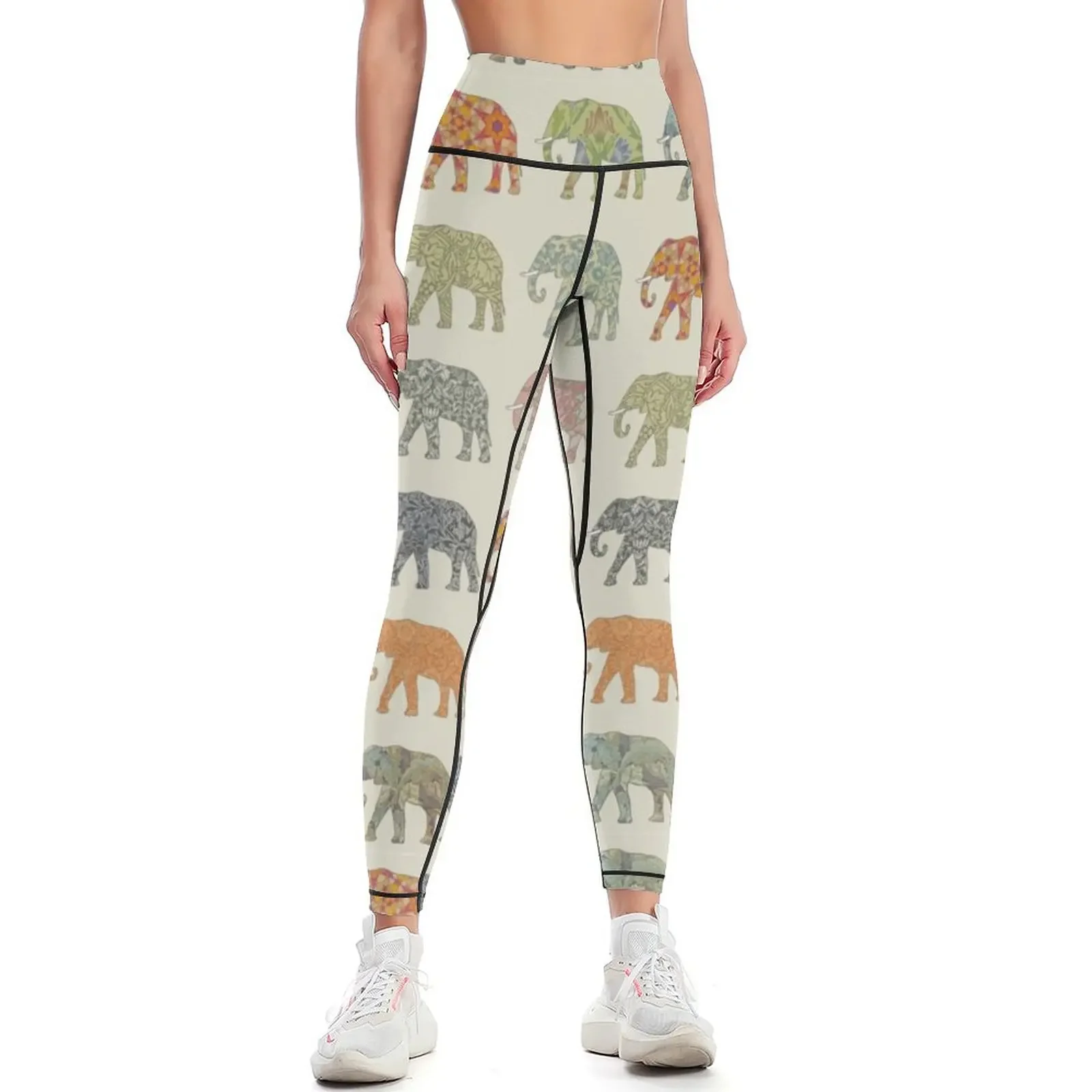

Elephant Colorful Pattern Vintage Decorator Design Leggings gym womans sport legging for fitness Training pants Womens Leggings